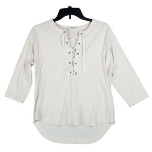 Madewell Lace Up Peasant Top XS Tie Front 3/4 Sleeve Longtail Boho Cottagecore